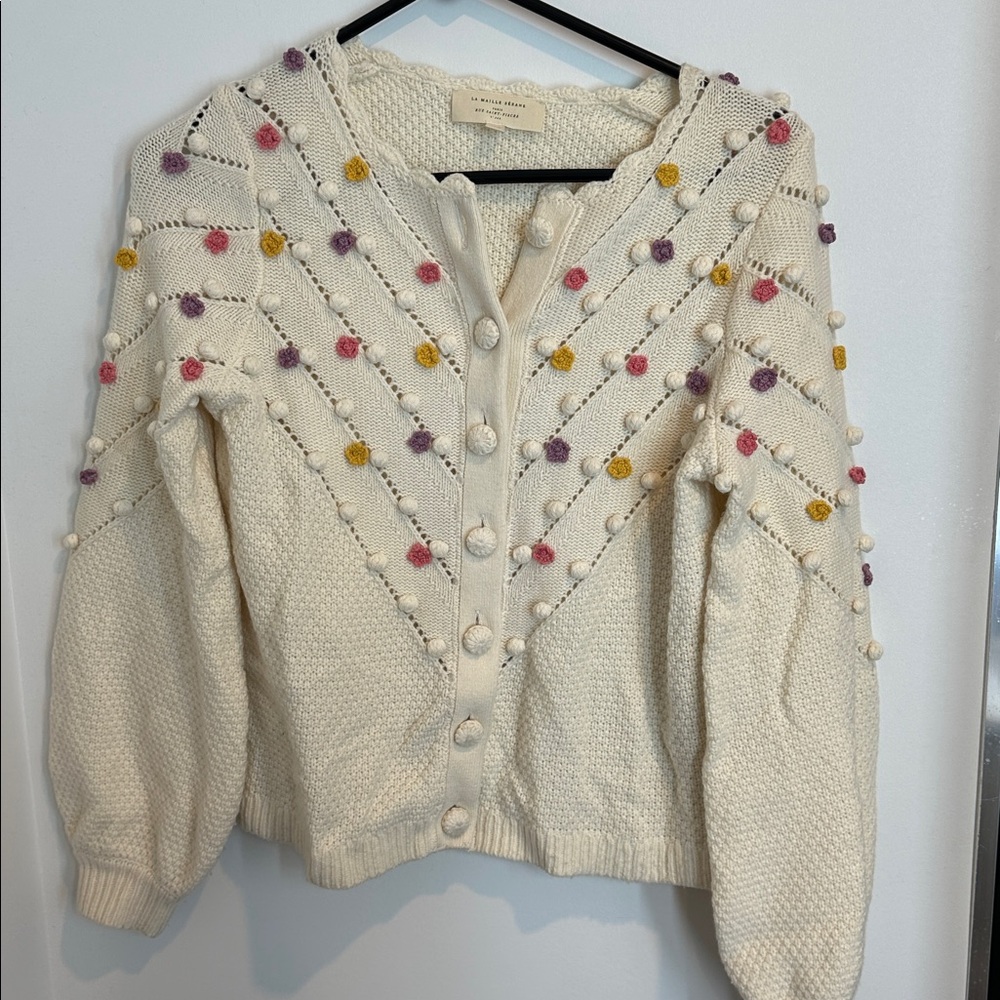 Sezane Cream Cardigan with Colorful Accents